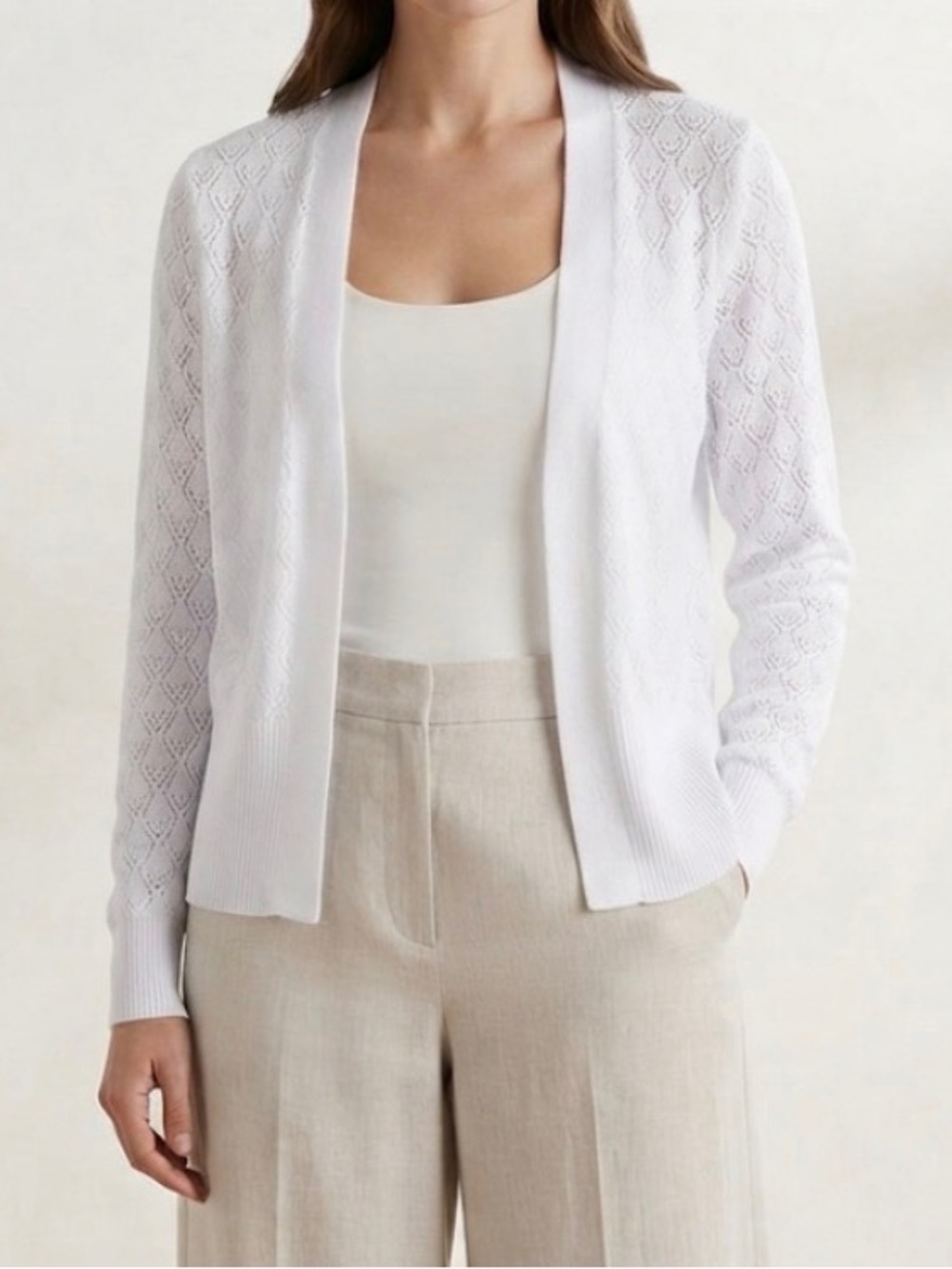 89th & Madison White Open-Front Knit Cardigan